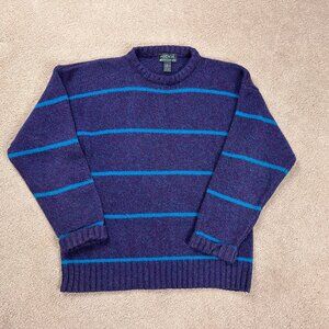 Vintage Agenda 100% Pure Wool Sweater Purple Teal Striped Pullover Men's Large